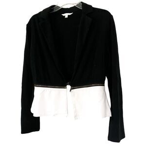 Charming Charlie Black White Zipper Peplum Blazer Jacket Size Medium
